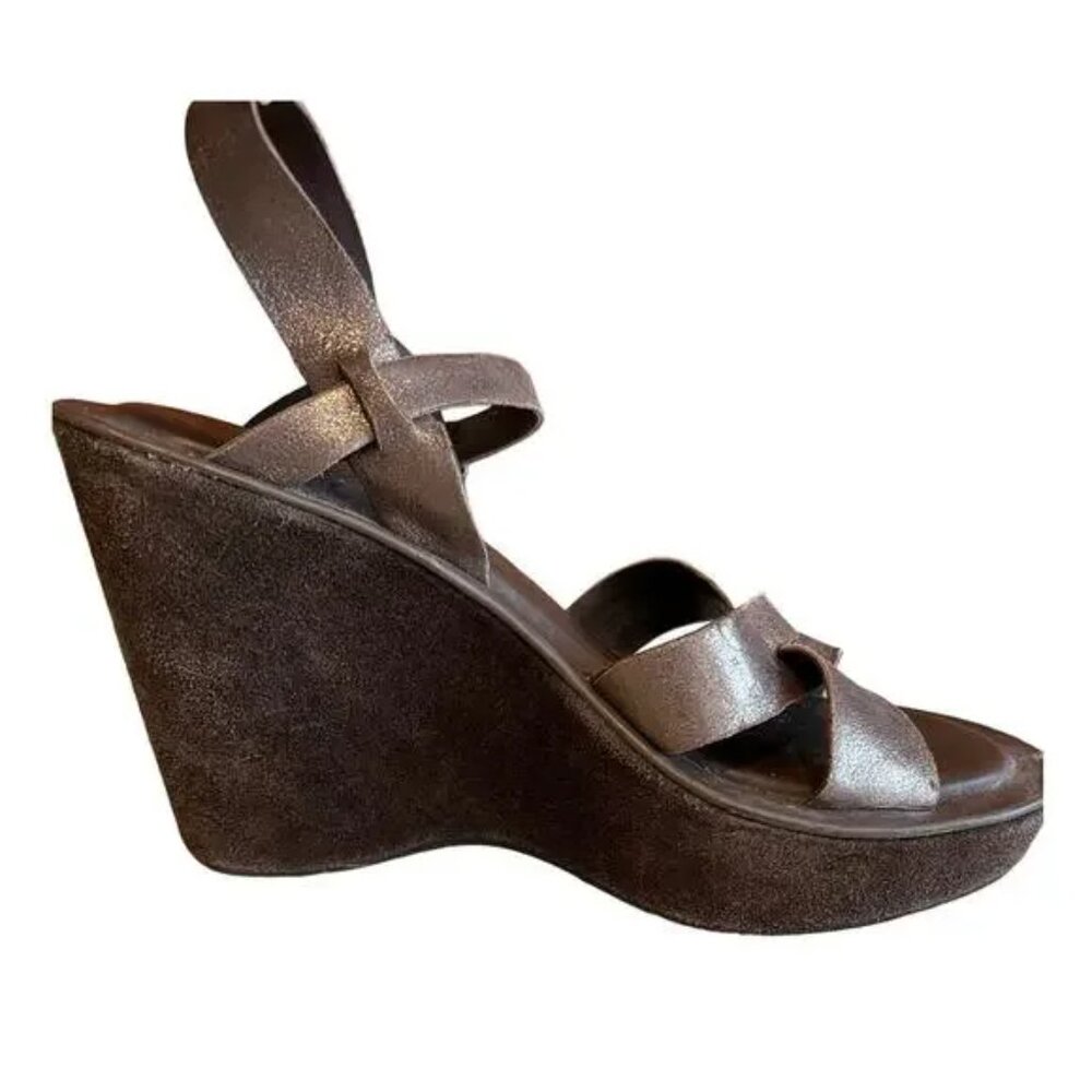 NEW! KORK-EASE AVA 2.0 BRONZE METALLIC LEATHER BROWN SUEDE PLATFORM SANDALS sz 6